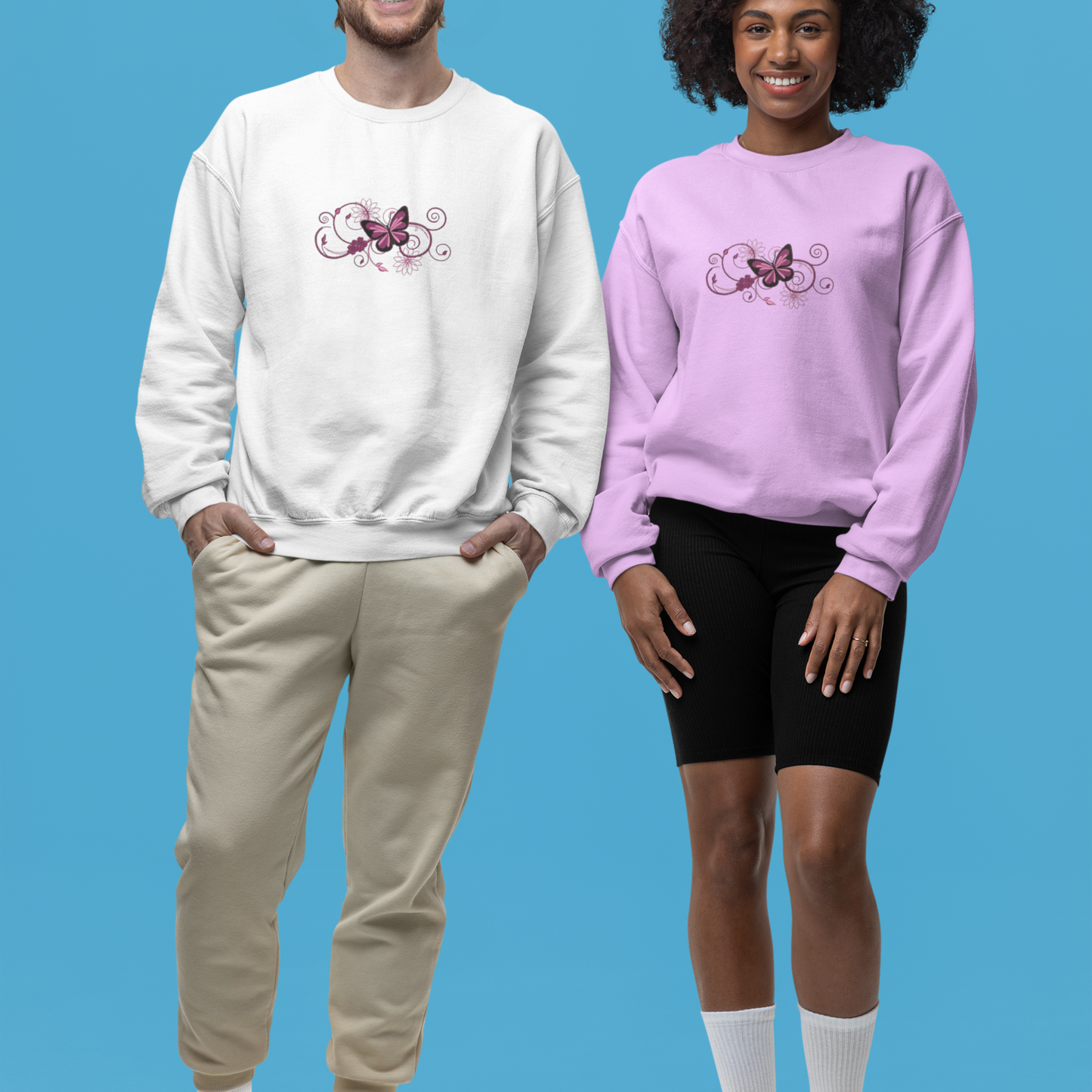 Pink Butterfly Embroidered Sweatshirt