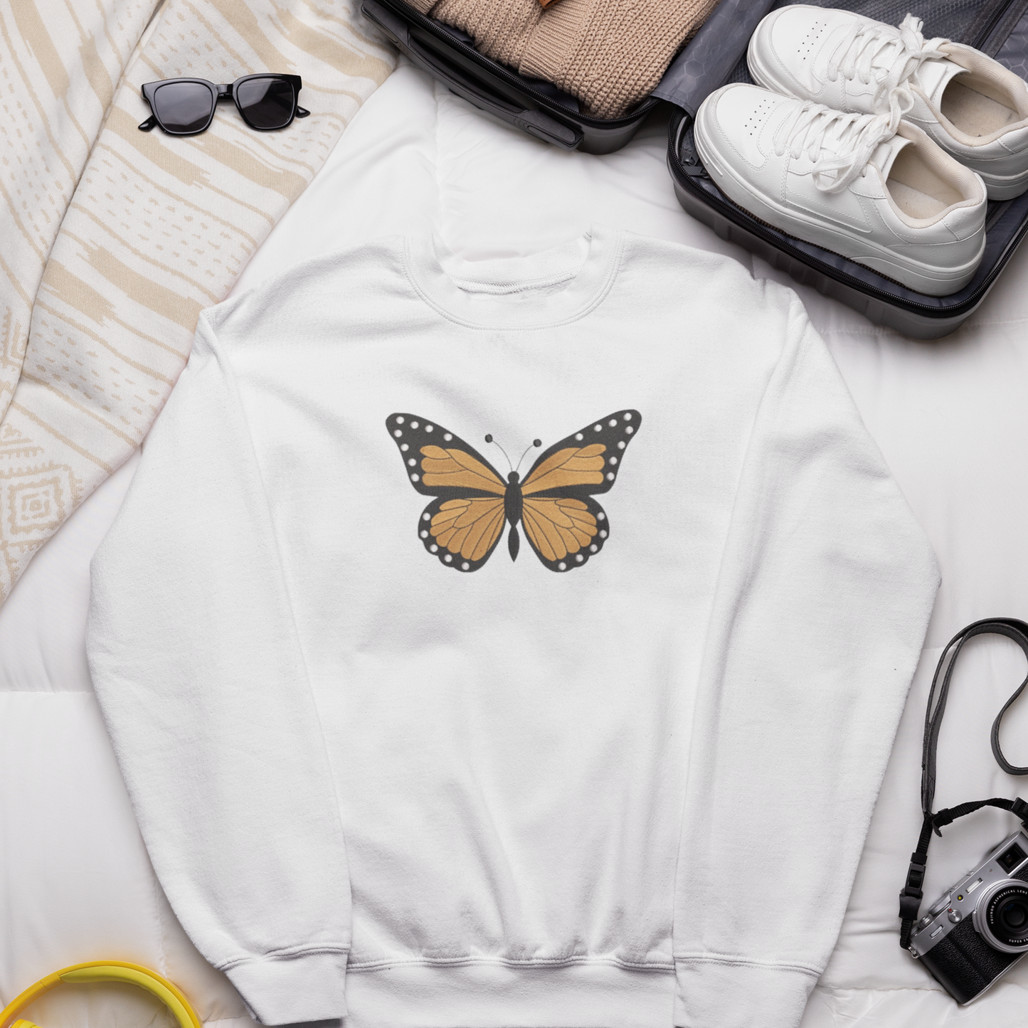 Orange Butterfly Embroidered Sweatshirt