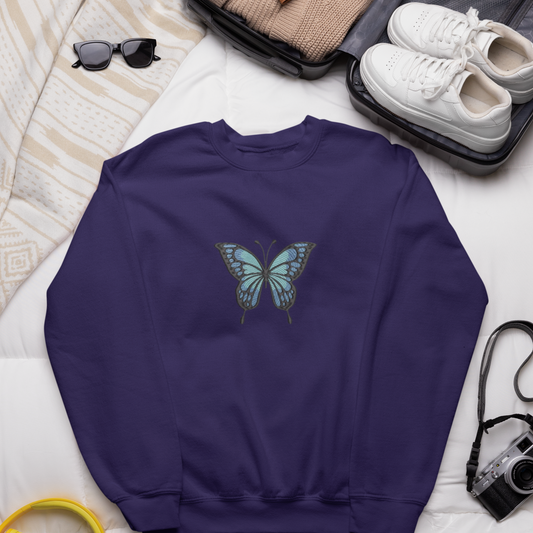 Blue Butterfly Embroidered Sweatshirt