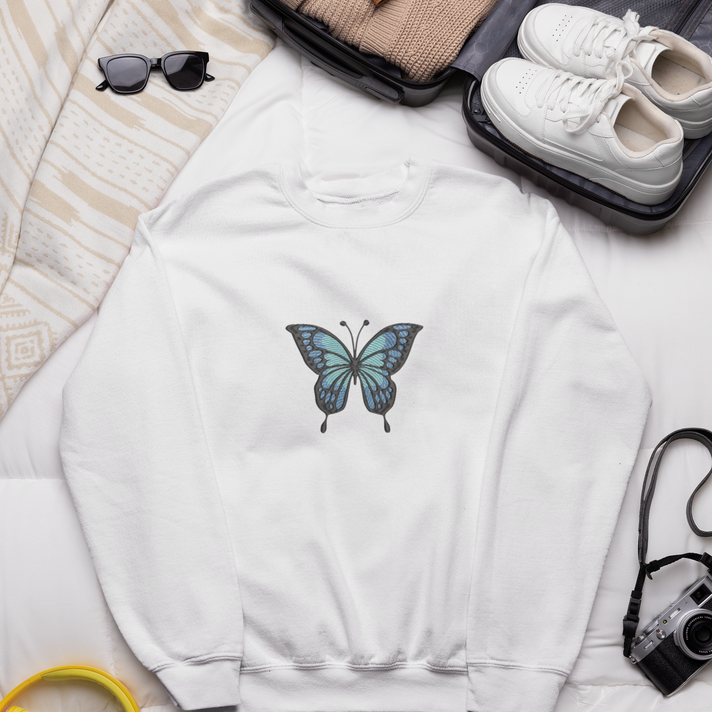 Blue Butterfly Embroidered Sweatshirt
