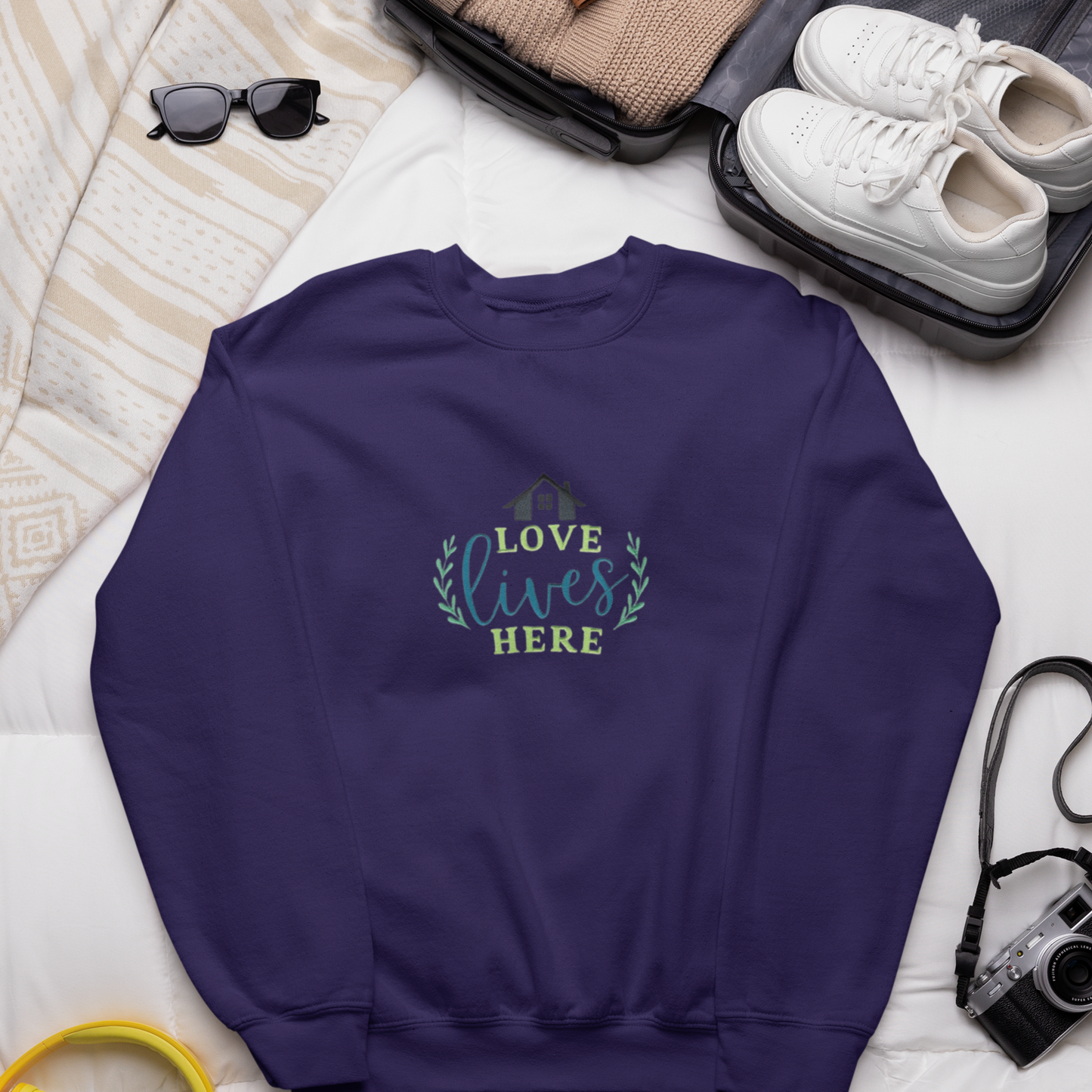 Love Lives Here Embroidered Sweatshirt