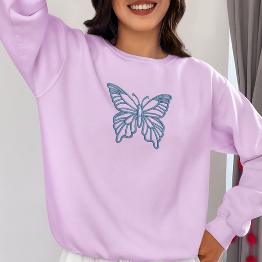 One Line Butterfly Embroidered Sweatshirt