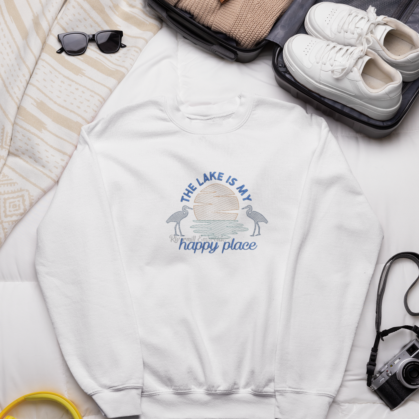 The Lake Is My Happy Place Embroidered Sweatshirt