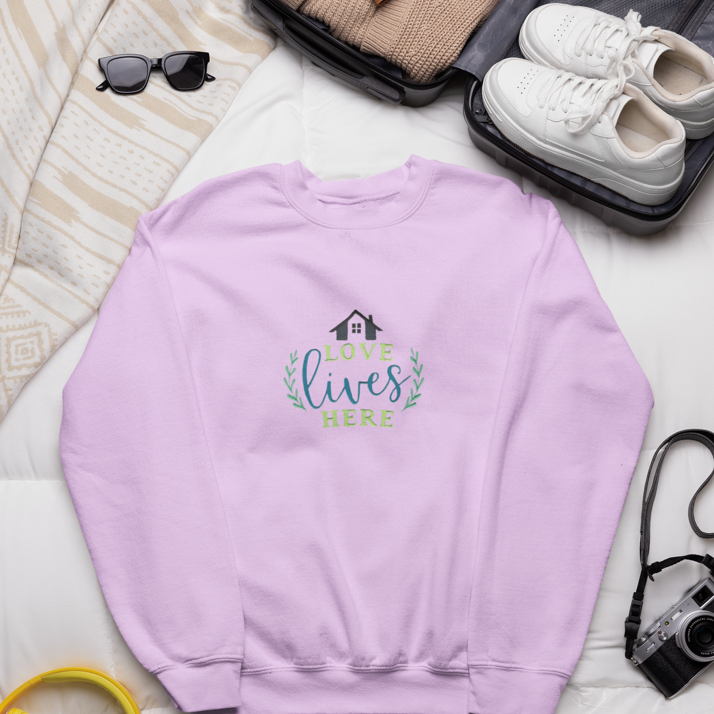 Love Lives Here Embroidered Sweatshirt