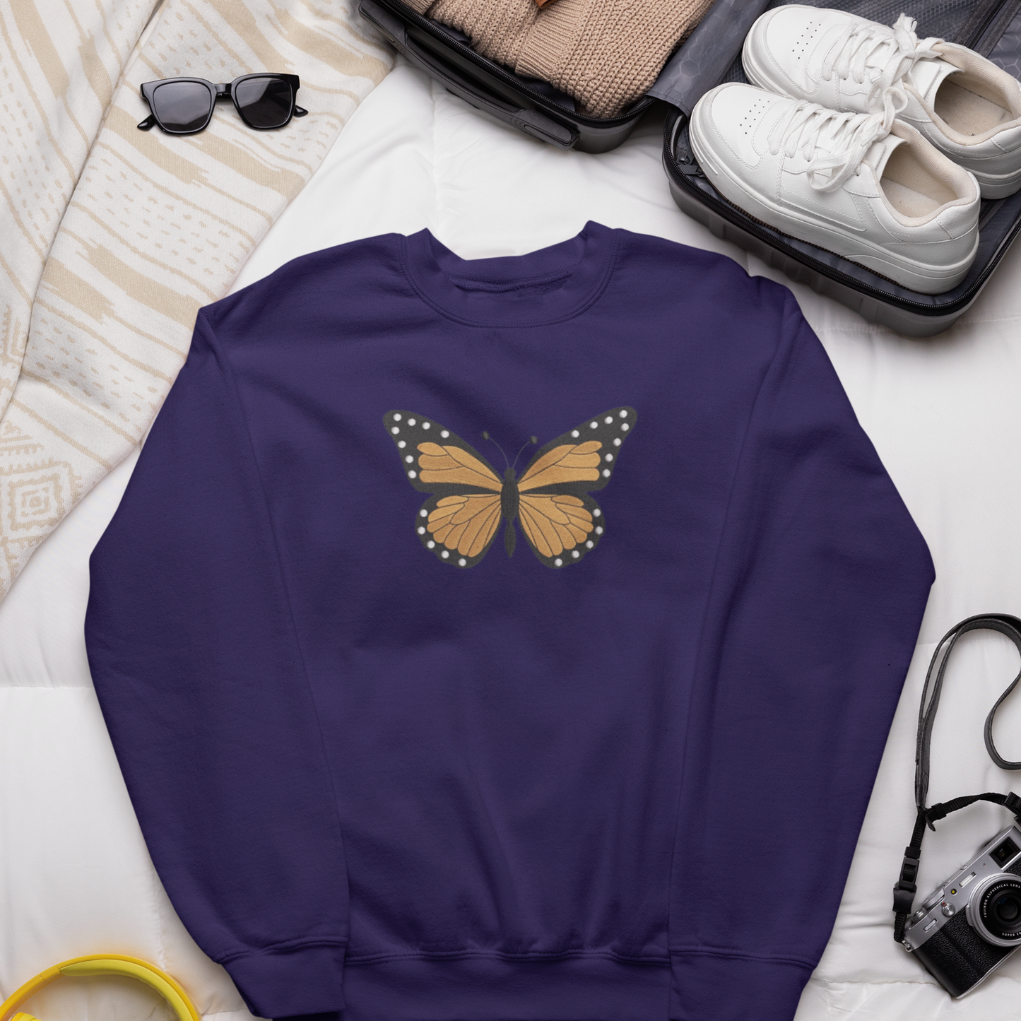 Orange Butterfly Embroidered Sweatshirt